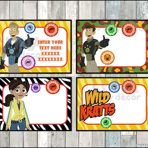 Wild Kratts Cards, tags, book labels, stickers, kids cards, gift tags, labeling, scrapbooking - Type Your Own Text