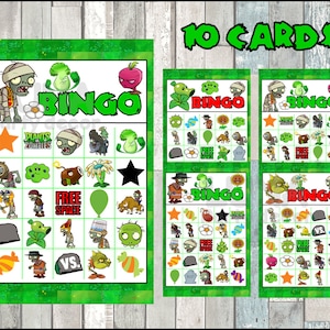 Descarga instantánea de 10 tarjetas de Plants vs Zombies, juego de bingo de Plants vs Zombies para imprimir, bingo de Plants vs Zombies para imprimir