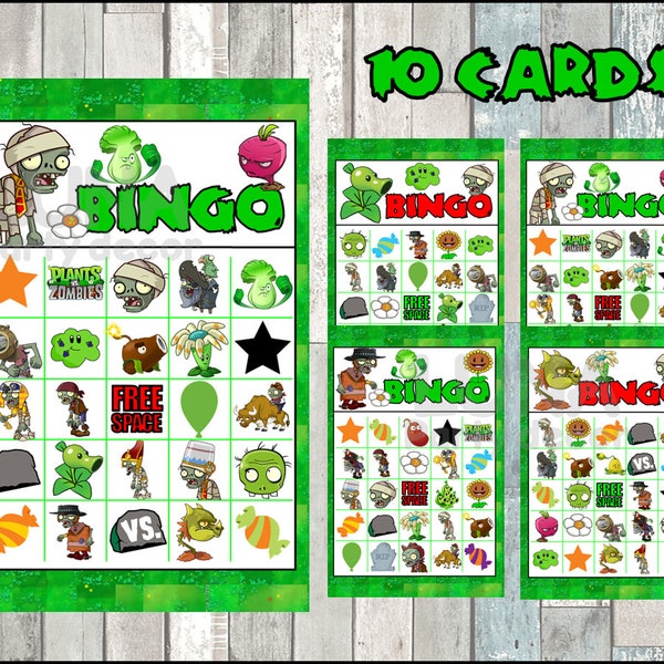 Plants vs Zombies 10 Cards instant download, Printable Plants vs Zombies Bingo Game, Plants vs Zombies Printable Bingo
