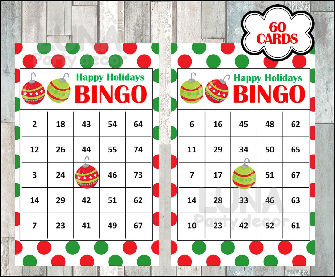 Christmas Bingo Printable Game - 60 Different Cards - Christmas Game ...