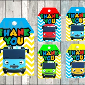 Tayo the Little Bus thank you tags instant download, Printable Tayo the Little Bus party tags, Tayo the Little Bus thank you tags