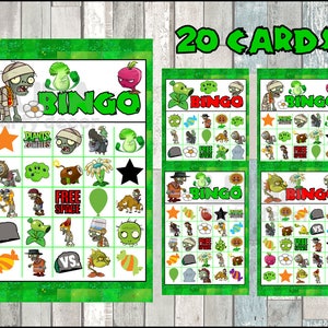Descarga instantánea de 20 tarjetas de Plants vs Zombies, juego de bingo de Plants vs Zombies para imprimir, bingo de Plants vs Zombies para imprimir