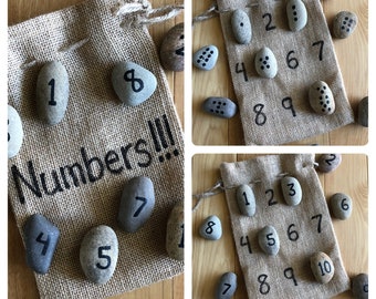 Numbers with Rocks Game Set, Handpainted