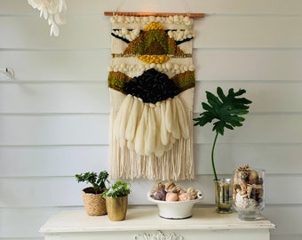 XXL Roving Disco, Handmade Fiber Art Tapestry, Modern Woven Wall Hanging (22x40)