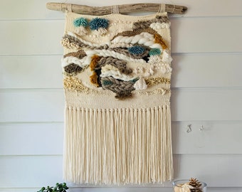 Oyster Reef Woven Tapestry, Handmade Fiber Art Wall Hanging (24" x 40")