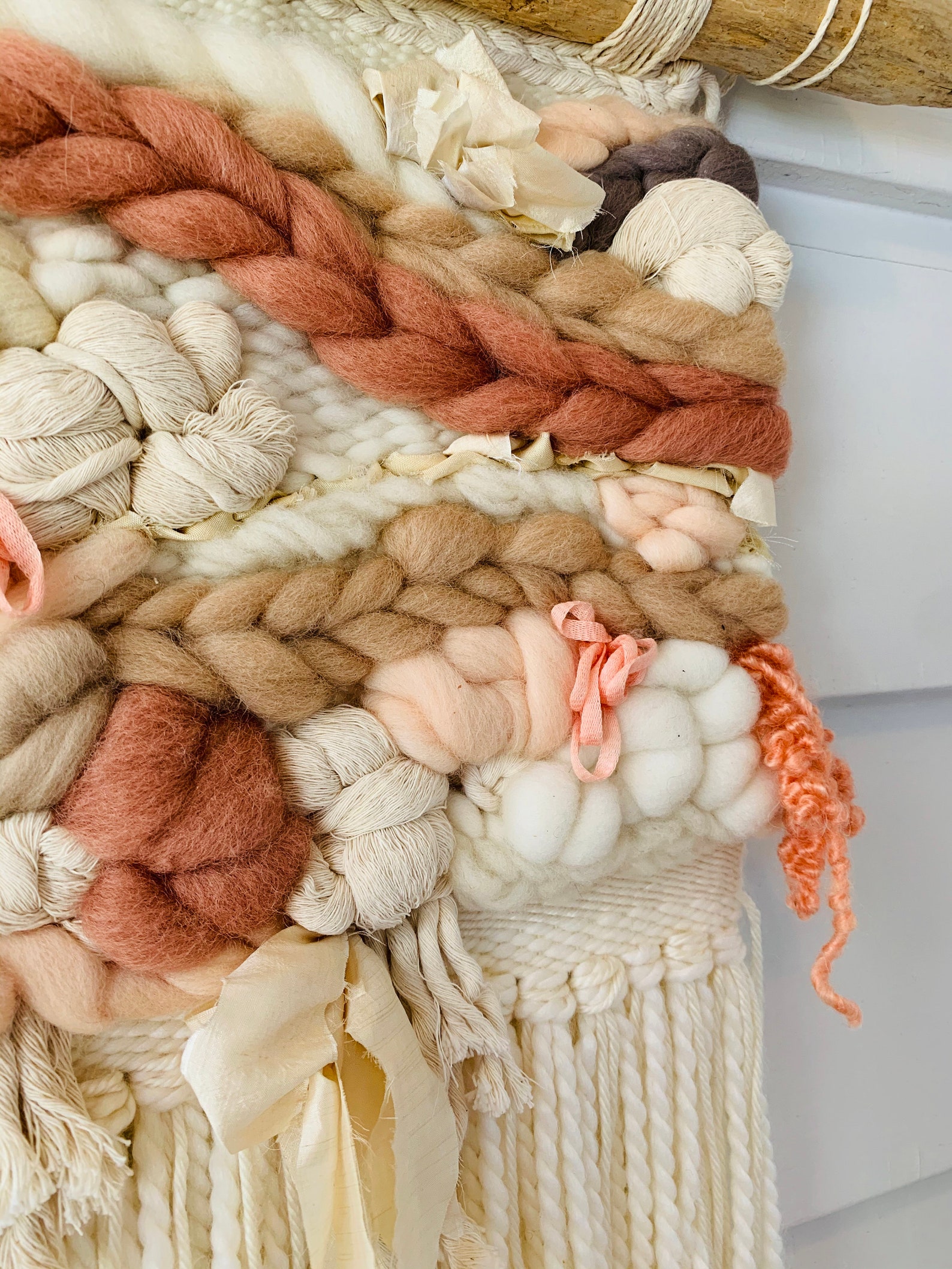 Blush Roving II, Wool Roving, Modern Wall Hanging, Modern Weaving