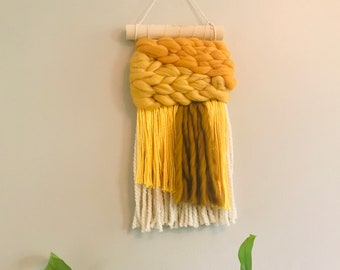 Goldenrod Woven Wall Hanging, Modern Fiber Art Tapestry (7x15)