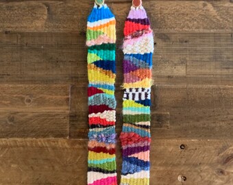 Rainbow Necklace, bohemian, artsy, modern woven art, loom, natural fibers, wool, hemp, cotton, beads