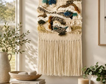 Oyster Reef Woven Tapestry, Handmade Fiber Art Wall Hanging (24" x 40")