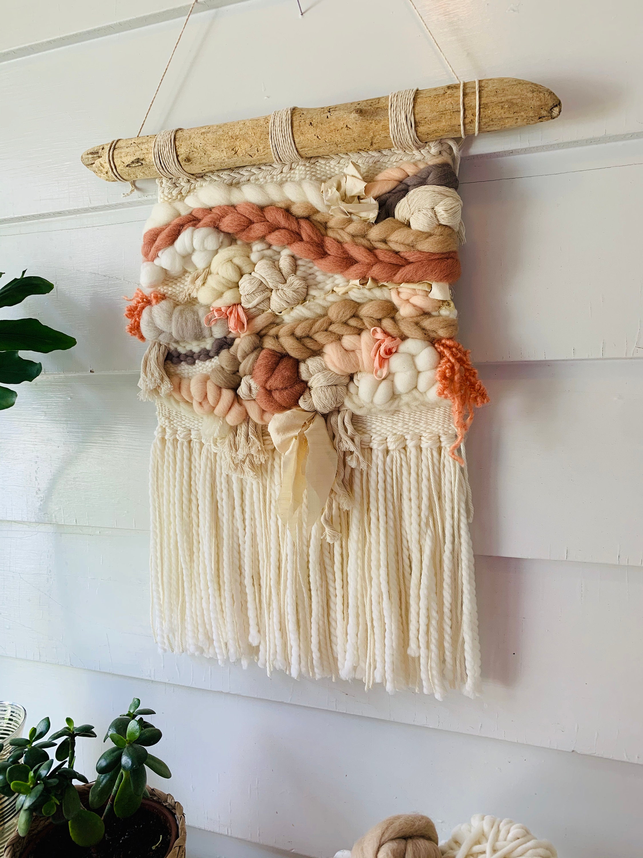 Blush Roving II, Wool Roving, Modern Wall Hanging, Modern Weaving