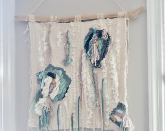 Coral Fiber Art Tapestry, Modern Woven Wall Hanging, 25" x 25"