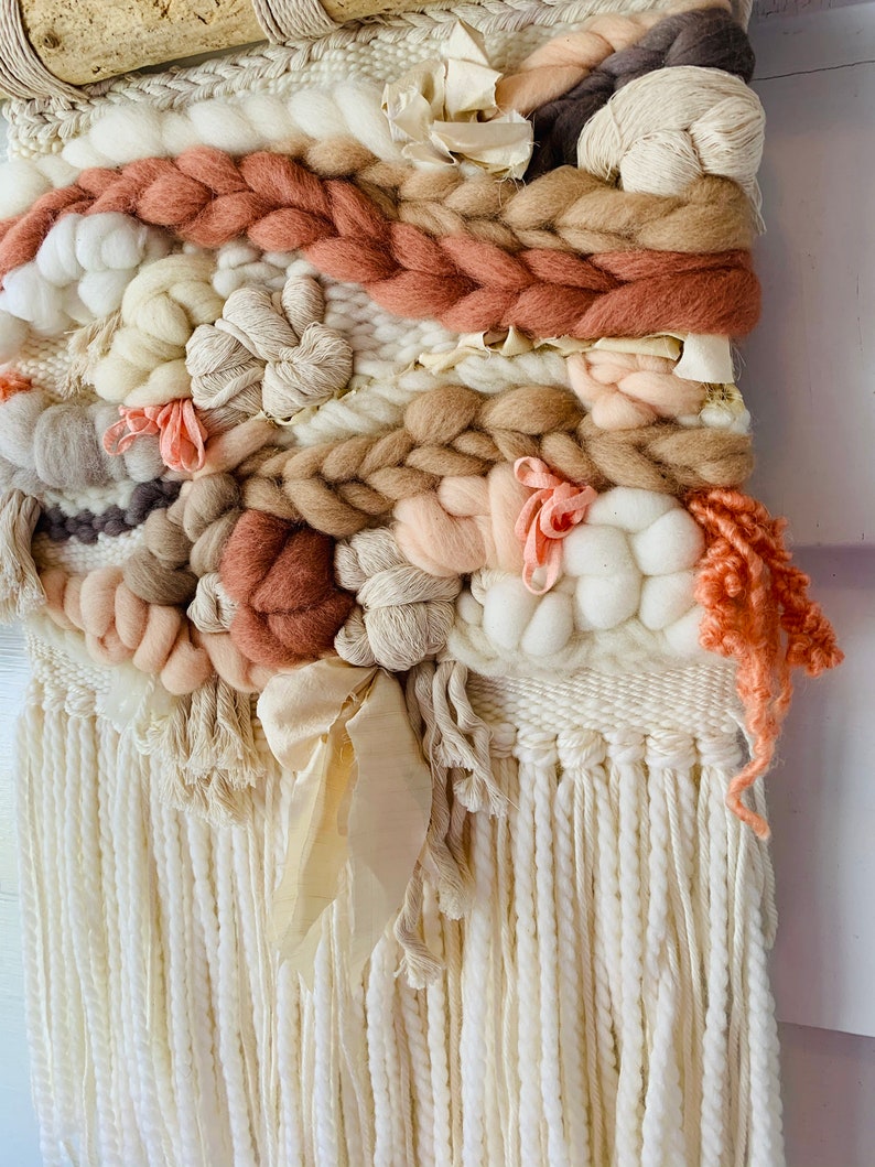 Blush Roving II, Wool Roving, Modern Wall Hanging, Modern Weaving