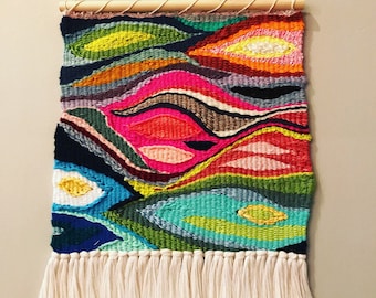 Rainbow Woven Tapestry Wall Hanging, Fiber Art, Modern Home Decor