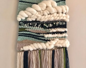 Seaglass Woven Wall Hanging, Coastal Fiber Art, Home Decor