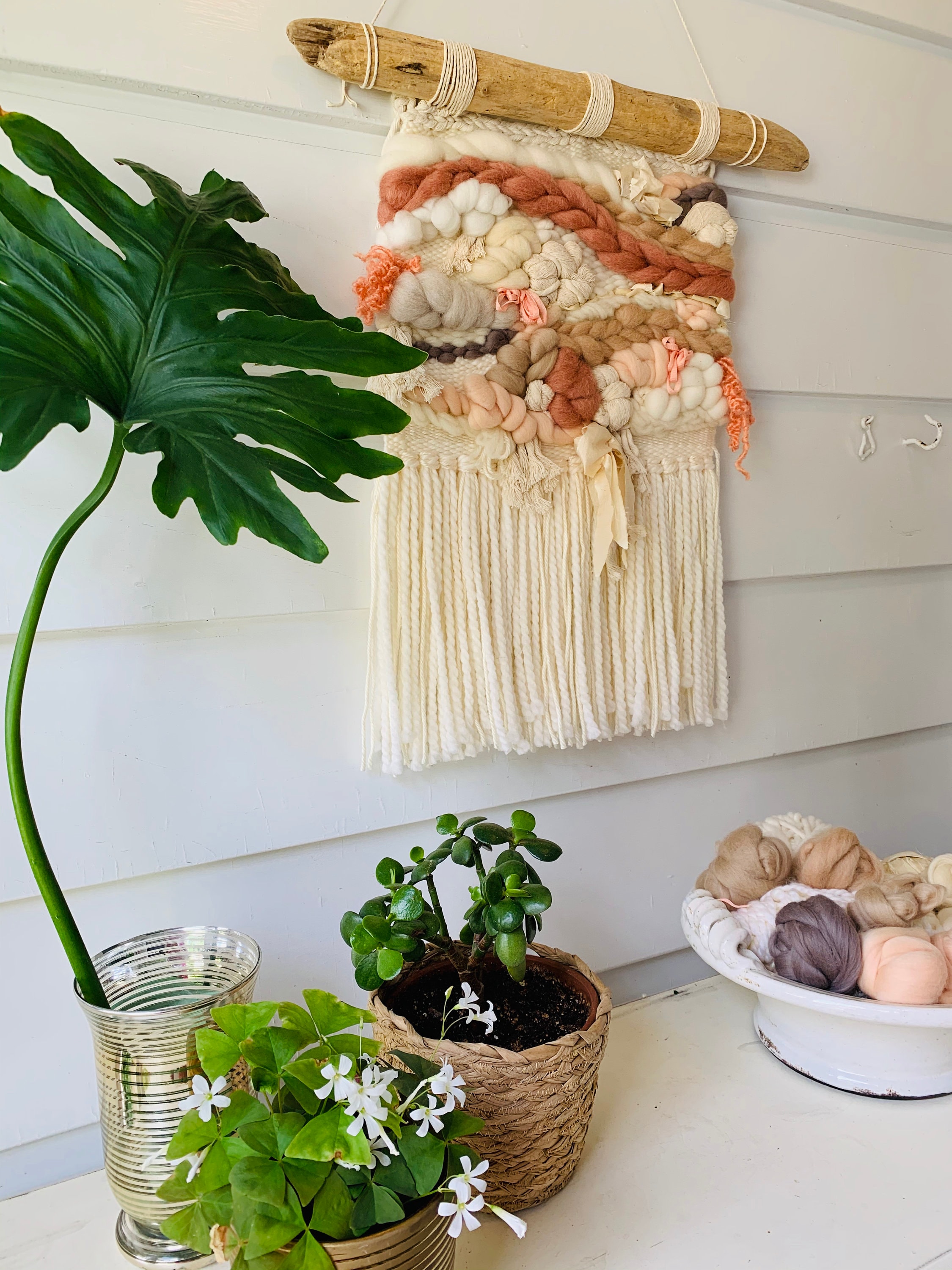 Blush Roving II, Wool Roving, Modern Wall Hanging, Modern Weaving