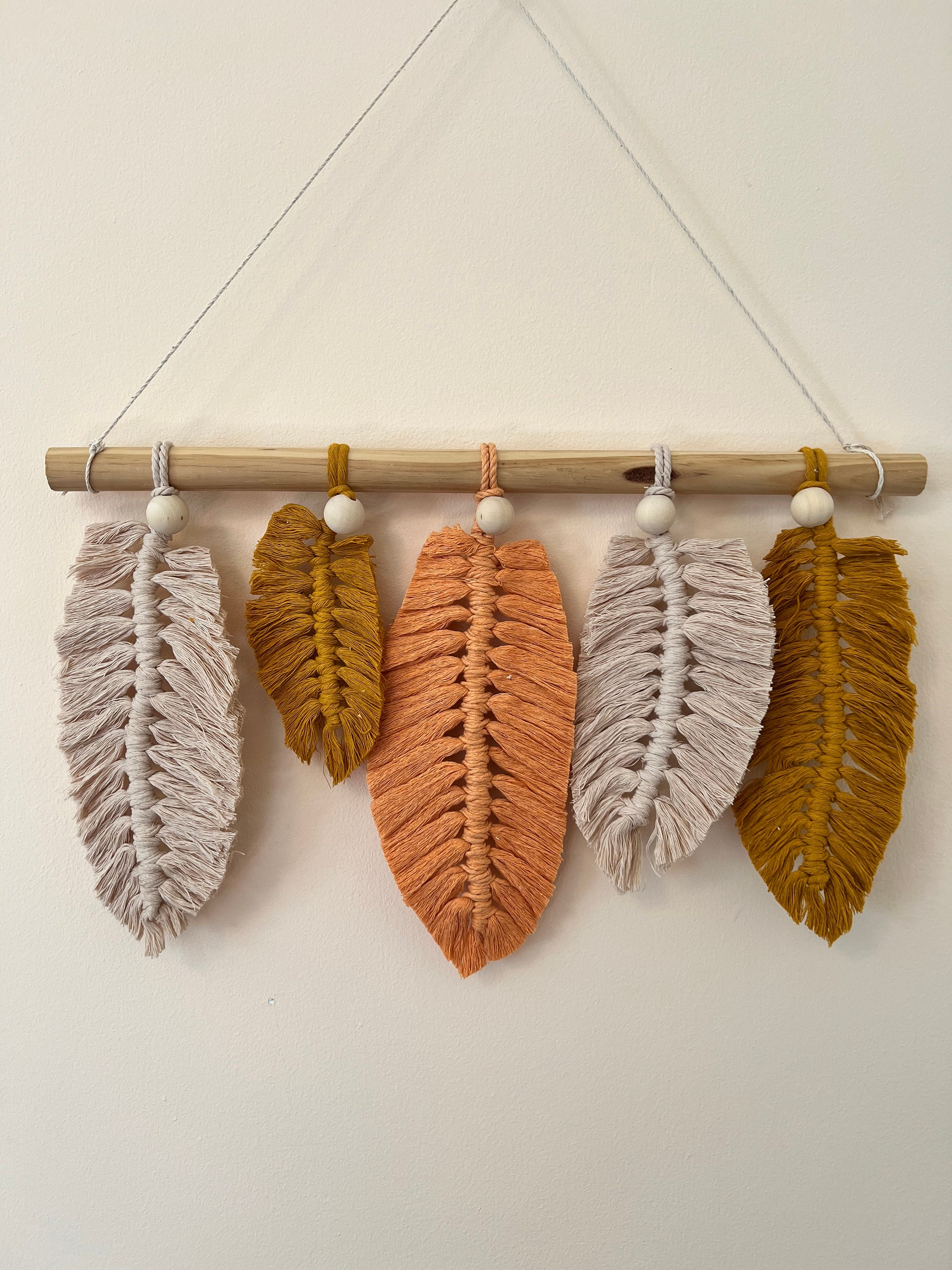 Feather Macrame Wall Hanging in Neutrals 