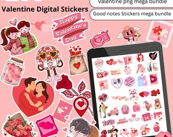 Valentine's Day Sticker Bundle, Romantic Digital Art (PNG, Printable)