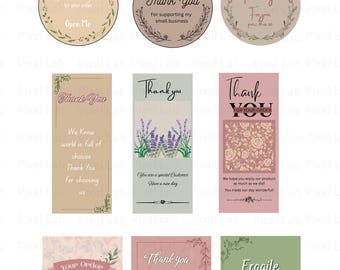 Small Business Thank You Stickers, Botanical Packaging Labels, Lavender Fragile Sticker, Business Branding Bundle, Printable Order Inserts