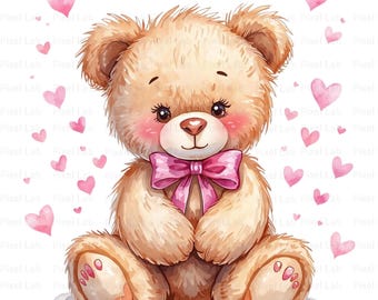 Romantic Teddy Bear Clipart, Valentine's Day PNG SVG, Scrapbook Art (Digital Download)