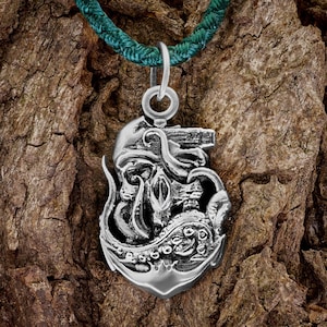 Silver Octopus Skull Anchor Pendant Necklace, Cthulhu Jewelry, Dark Aesthetic Gift, Kraken Charm, Nautical  Pirate Pendant, Ocean Talisman