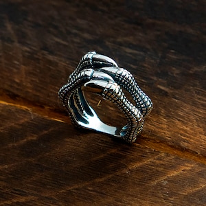 Zilveren klauwdrakenring, 925 sterlingzilveren drakenring heren, zilveren sieraden, verstelbare klauwring, open klauwring, gotische ring