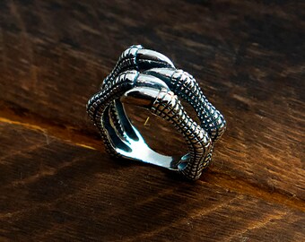 Silver claw dragons ring, 925 sterling silver dragon ring men, silver Jewelry, adjustable claw ring, open claw ring, gothic ring