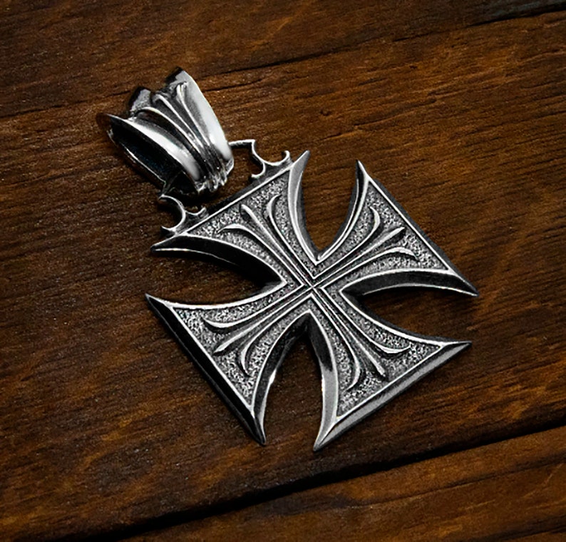 Sterling Silver Maltese Cross Pendant Necklace, Heraldic Cross Necklace ...