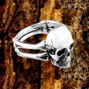 Signet skull ring for men, goth jewelry, thumb biker ring, pinky human skull ring, gothic chunky ring, gift for goth