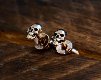 Sterling Silver Skull Stud Earrings, Goth Jewelry, Halloween Gift
