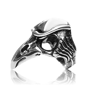 Raven Skull Ring Silver 925, Ring Black Raven, Raven Ring