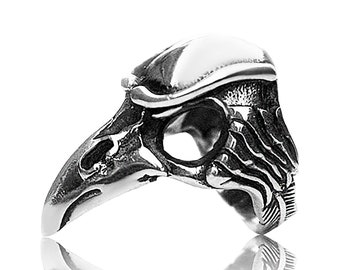 Anillo de calavera de cuervo, plata de ley 925, joyería de pájaro