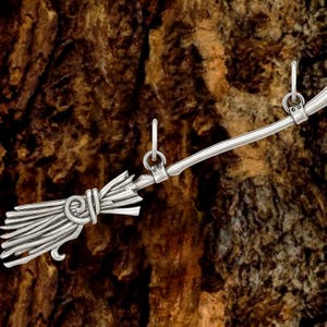 Witch Broom Pendant | Silver Broomstick Charm | Gothic Witch Jewelry | Wiccan Necklace | Occult Pagan Amulet | Halloween Witchy Gift