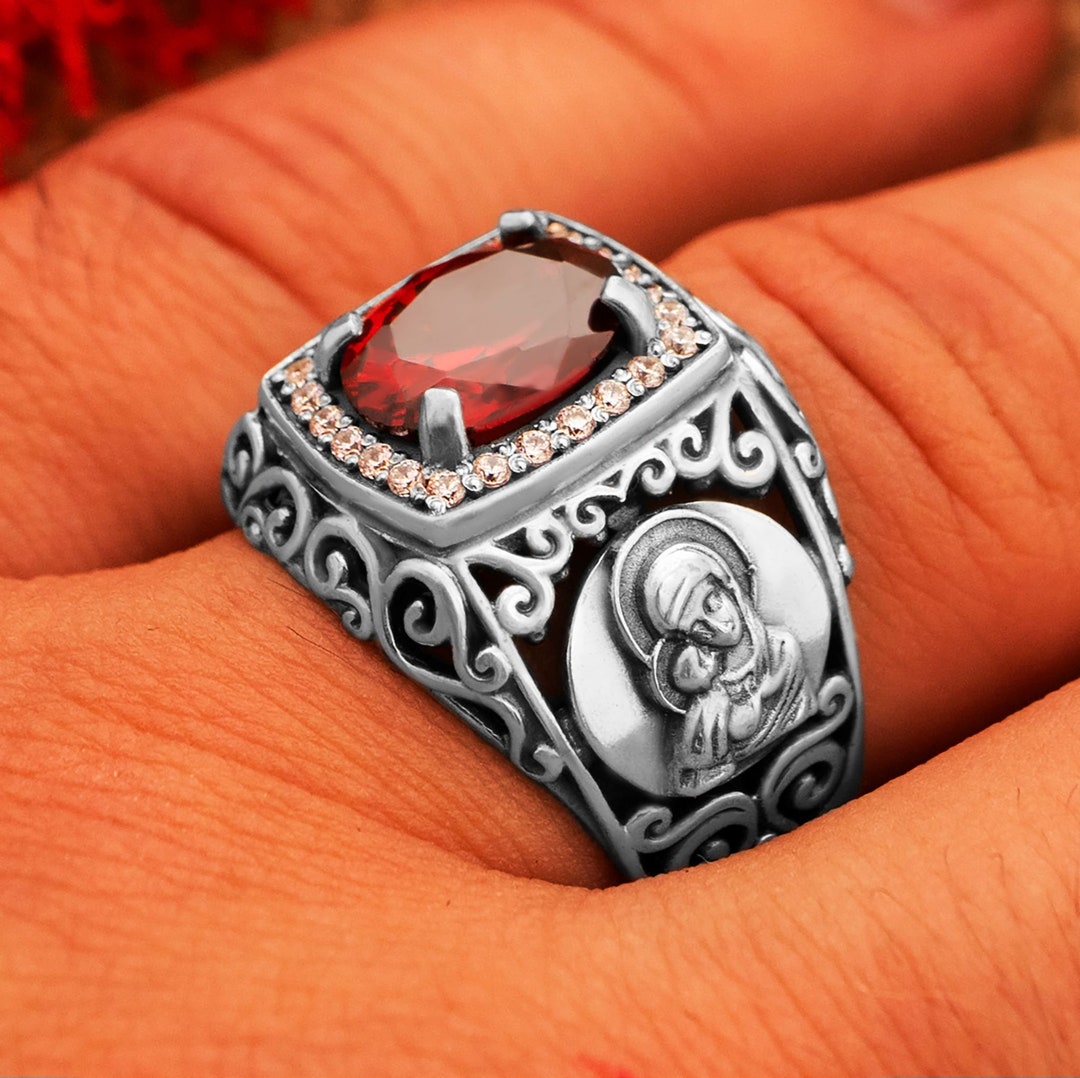 Orthodox Silver Signet Ring With Virgin and Jesus Child, Baptism Gift ...