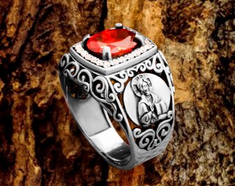 Orthodox signet Jesus icon ring, 925 sterling silver eastern orthodox ring, mens signet ring, orthodox jewelry, adult baptism gift