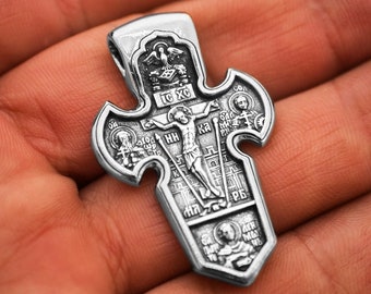Archangel Michael Sterling Silver Cross Pendant, Orthodox Christian Jewelry