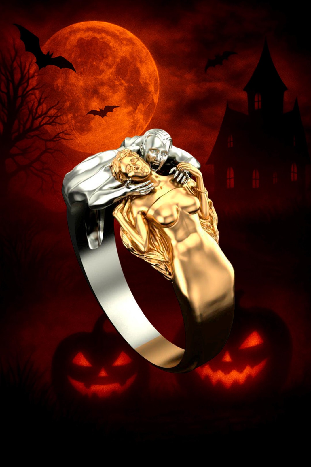 Halloween Dracula Ring • 925 Sterling Silver Vampire Jewelry • Detailed ...