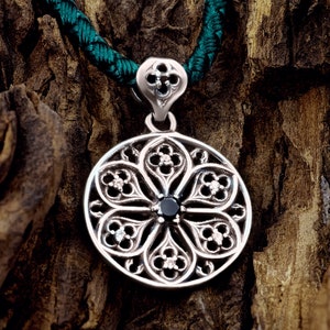 Viking pendant, silver Nordic jewelry, circle medieval jewelry, Celtic pendant necklace, best friend gift, silver jewelry with stone