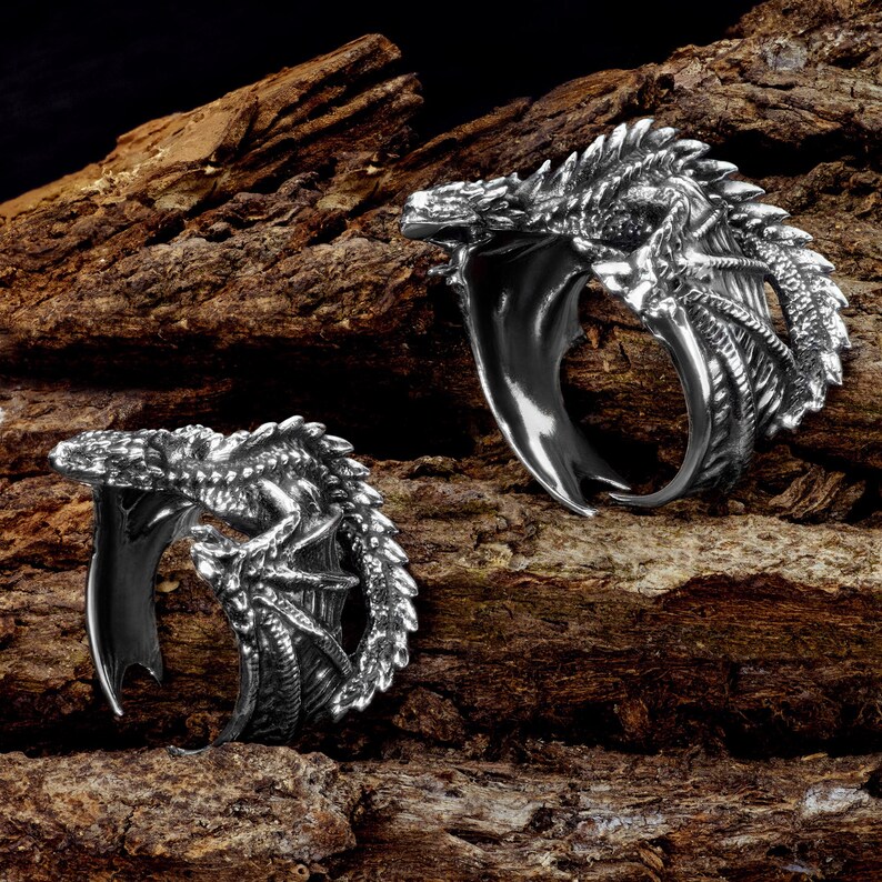 Sterling Silver Dragon Ring, Gothic Medieval Cosplay Jewelry - Etsy