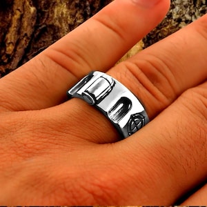 Mens Bullet Ring 925 Sterling Silver, Signet Ring Bullet of ak-47 Kalashnikov, Military Jewelry - Firearms Gift, Outdoorsman Gifts