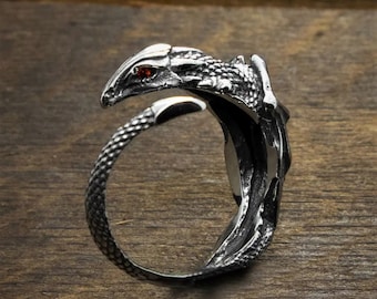 Sterling Silver Adjustable Dragon Ring, Gothic Celtic Band