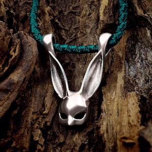Silver Rabbit Mask Pendant, Bunny Ears Totem Charm, Gothic Silver Animal Pendant, Unique Bunny Mask Jewelry, Gift for Girlfriend & Boyfriend