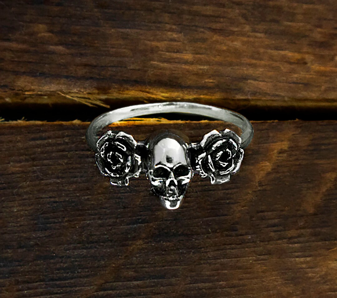 Skull And Roses Rings Engagment Skull Wedding Rings for Women, 925 Sterling Silver Skull and ...