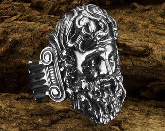 Anillo de sello de Zeus en plata de ley, joyería de mitología griega