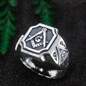 Silver masonic ring, freemason signet ring for men, masonic jewelry, gift for masonic