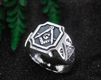 Masonic Siegelring, Silber Siegelring, Freimaurer Schmuck, Geschenk für Masonic