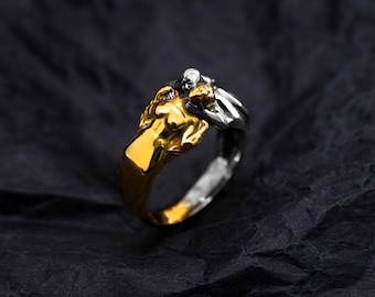 Uniseks Dracula Vampire-ring - Gedetailleerde gotische sieraden 925 sterlingzilver • Spooky-gotische trouwringen voor hem en haar