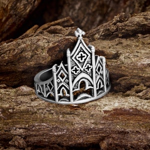 Cathedral ring, 925 sterling silver church ring for her or him, goth jewelry gift, church window ring, medieval jewelry, Celtic ring