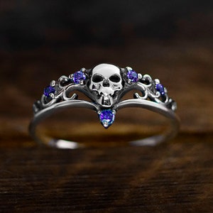 Skull wedding ring, 925 sterling silver skull stones ring for women, wedding gothic ring, skull jewelry, engagement ring, steampunk ring