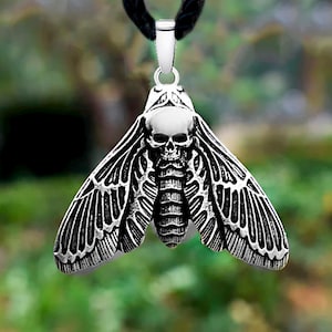 Silver skull moth pendant, dead head moth 925 sterling silver pendant, moth jewelry, moon phase moth gothic necklace, witch charm