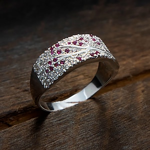 Sakura Promise Ring, Japanese Cherry Blossom Wedding Band, 925 Silver Branch Multi Stone Ring, Silver Twig Ring, Sakura Ring Gift for Her